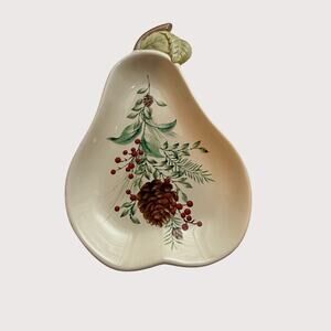 Lenox Williamsburg Boxwood‎ & Pine Pear Holiday Candy Dish Decor Vintage
